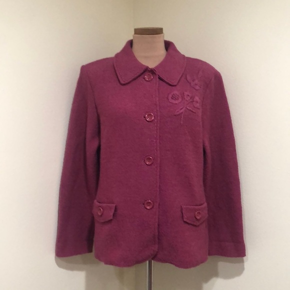 Un Jour Ailleurs Jacket Size XL International 4 Magenta Pink Boiled Wool - Picture 2 of 14